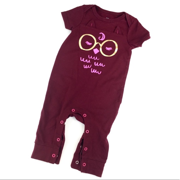 Like New! 🦉 Cat & Jack Maroon Owl Romper - Picture 1 of 6